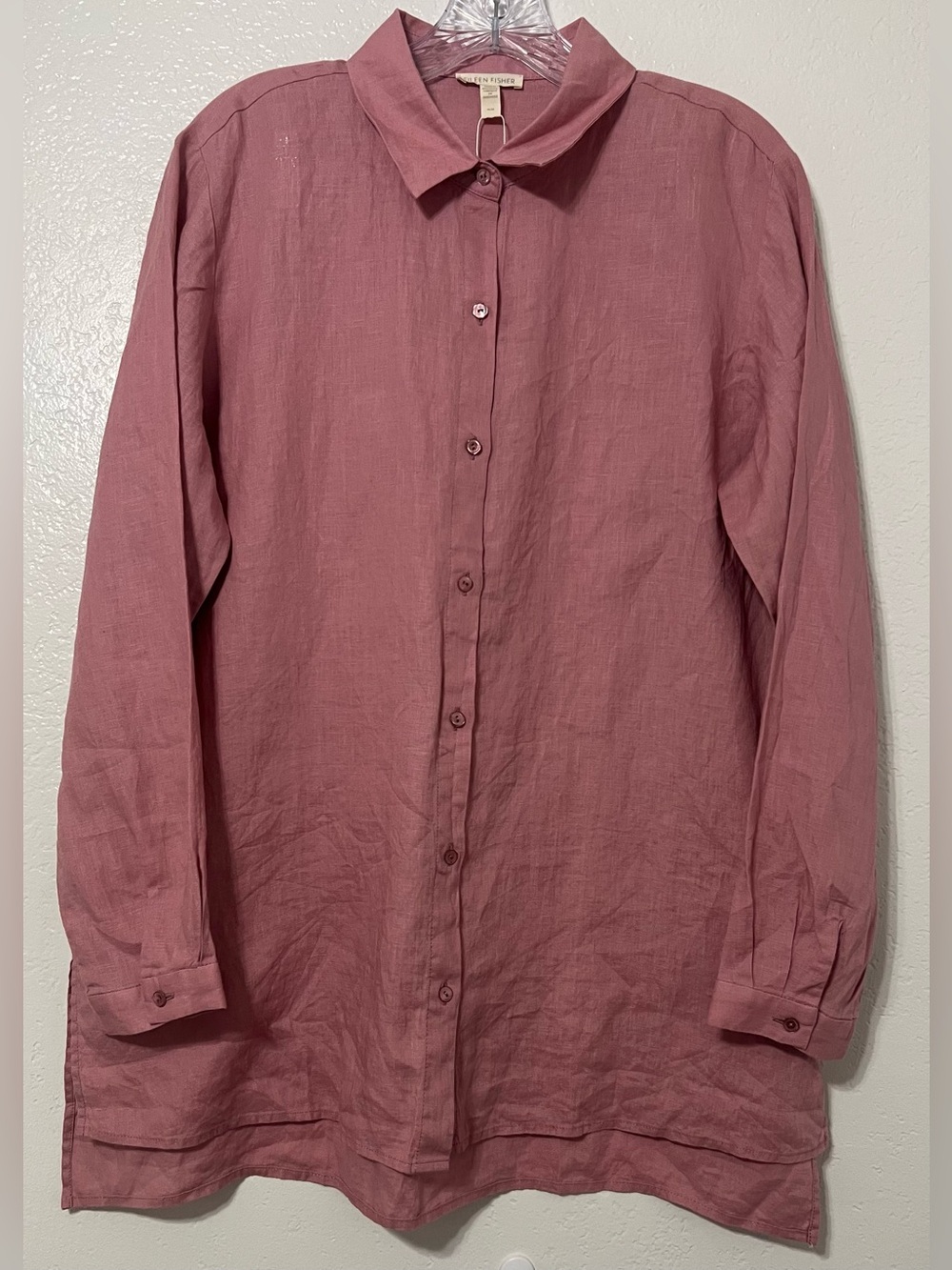 NWOT Eileen Fisher Organic Linen Button Front Tunic Shirt Mauve Pink - Picture 2 of 5